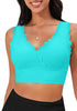 Aqua Blue Women's Beach Wear Plain V-Neck Bikini Top Swimwear Wave Adjustable Strap