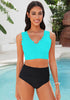 Aqua Blue Women's Beach Wear Plain V-Neck Bikini Top Swimwear Wave Adjustable Strap