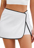White with Black Trim Women's Low Slanted Waisted Tankini Bathing Suit Bottom Brief Front Slit Swim Skirted