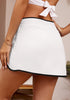White with Black Trim Women's Low Slanted Waisted Tankini Bathing Suit Bottom Brief Front Slit Swim Skirted