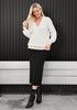 LookbookStore  Cream White Women's Knit Long Sleeve Faux Wrap Surplice V Neck Sweater Top