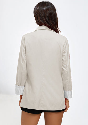 Apricot Women's Business Casual Pocket Notched Lapels Blazer Long Rolled Up Sleeve Blazer