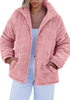 Pink Women Casual Corduroy Winter Full Front Zip Stand Neck Long Fit Moderate Jackets