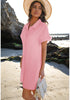 Candy Pink Women's Beach Cover Up Dress Button Down Shirt Ruffle Sleeves Dresses Casual Summer With Pockets