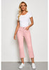 Blossom Pink 2024 Women's Casual White Denim High Waisted Slim Fit Jeans Capri Pants With Pockets