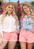 Gossamer Pink Women Summer High Waisted Sewn Cuffed Hem Buttons Denim Jean Shorts