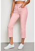 Blossom Pink 2024 Women's Casual White Denim High Waisted Slim Fit Jeans Capri Pants With Pockets