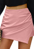 Dusty Pink Women's High Waisted Faux Leather Skorts Elastic Waist Curvy Shorts