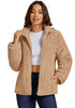 Beige Women Casual Corduroy Winter Full Front Zip Stand Neck Long Fit Moderate Jackets