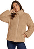 Beige Women Casual Corduroy Winter Full Front Zip Stand Neck Long Fit Moderate Jackets