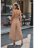 Camel Brown Women's Two Piece Outfits Sleeveless Crop Top Wide Leg Ankle Pants Casual Outfit