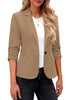 Dark Khaki LookbookStore Women's Crop Sleeves Side Pockets Front Button Short Work Office Blazer Coats