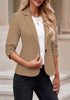 Dark Khaki LookbookStore Women's Crop Sleeves Side Pockets Front Button Short Work Office Blazer Coats