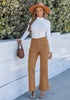 Tan Women's High Quality Corduroy Pants High Waist Winter Flared Pants Carry Pockets