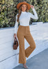Tan Women's High Quality Corduroy Pants High Waist Winter Flared Pants Carry Pockets