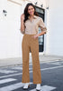 Tan Women's Wide Leg Corduroy Pants Fashion High Waisted Pants with Pockets