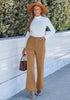 Tan Women's High Quality Corduroy Pants High Waist Winter Flared Pants Carry Pockets
