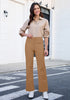Tan Women's Wide Leg Corduroy Pants Fashion High Waisted Pants with Pockets