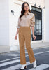 Tan Women's Wide Leg Corduroy Pants Fashion High Waisted Pants with Pockets