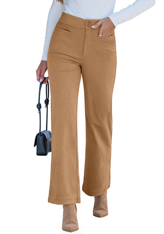Tan Women's Wide Leg Corduroy Pants Fashion High Waisted Pants with Pockets