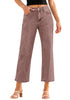 Pecan Brown Women's High Waisted Straight Leg Jeans Kick Flare Denim Long Pants