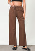 Brown Women's Casual Full Length Elastic High Waist Relaxed Fit Wide Leg Pants with Pocket