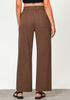 Brown Women's Casual Full Length Elastic High Waist Relaxed Fit Wide Leg Pants with Pocket