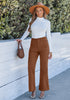 Pecan Brown Women's High Quality Corduroy Pants High Waist Winter Flared Pants Carry Pockets