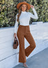 Pecan Brown Women's High Quality Corduroy Pants High Waist Winter Flared Pants Carry Pockets