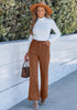 Pecan Brown Women's High Quality Corduroy Pants High Waist Winter Flared Pants Carry Pockets