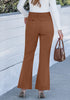 Pecan Brown Women's High Quality Corduroy Pants High Waist Winter Flared Pants Carry Pockets