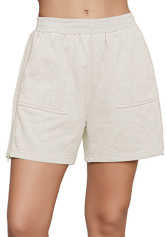 Light Heather Grey Women's Shorts High Waist Elastic Waistband Regular Fit Comfort Shorts