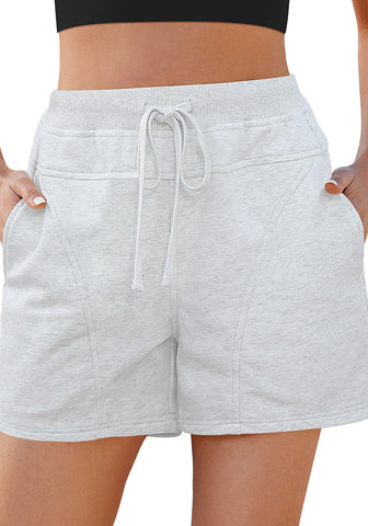 Knit For Women's Athletic Loose Elastic Waistband Drawstring Lounge Light Heather Gray Shorts