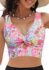 Purple Floral Women's Beach Bikini Top Swimsuit Cover Up Floral Printed Wide Adjustable Strap-Tops