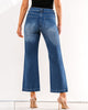 2024 Dark Blue Women's Casual Flare High Waisted Jeans Wide Leg Relaxed Fit Stretch Ruched Denim Pants Trouser