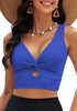 Nautical Blue Women's Swimwear Tops Padded Knot Twist One Piece Swimsuit Adjustable Strap Tankini Tops