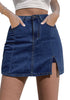 Darkness Blue Women's Brief Denim High Waisted Skirt Split Hem Stretch