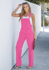 Hot Pink Women's Casual Adjustable Strap Wide Leg Jumpsuit with Pocket Jeans Trouser