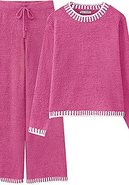 Magenta  Women's 2 Piece Long Lounge Sets Mega Stretch Wide Winter Top and Pants Full Acrylic