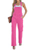 Hot Pink Women's Casual Adjustable Strap Wide Leg Jumpsuit with Pocket Jeans Trouser
