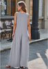 Light Gray Women's Casual Wide Leg Sleeveless V Neckline Jumpsuits Baggy Overall With Pockets