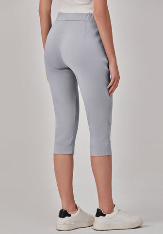 Light Gray Women's Capri High Waisted Pant Skinny Fit Pocket Stretch Legging Trousers