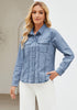 Bay Blue Women's Long Sleeve Shirt Button Front Western-inspired Urban Streetwear Denim Blouse Top