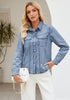 Bay Blue Women's Long Sleeve Shirt Button Front Western-inspired Urban Streetwear Denim Blouse Top