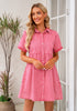 Raspberry Women's Short Sleeve Button Down Flowy Tiered Babydoll Denim Dress