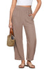 LookbookStore Mocha Brown Women's Casual High Waisted Lightweight Lounge Barrel Cropped Pants Soft Smocked Comfort Wear