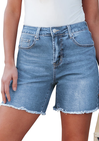 Lakeside Blue for Women's High Waist Denim Pull On Shorts Relaxed Fit Straight Mega Stretch