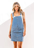 Medium Blue Side Pockets Overall Denim Pinafore Dress