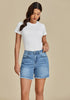 Lakeside Blue for Women's High Waist Denim Pull On Shorts Relaxed Fit Straight Mega Stretch