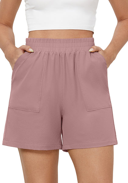 Coral Pink Women's High Waist Lounge Shorts with Pockets Regular Fit Casual Shorts